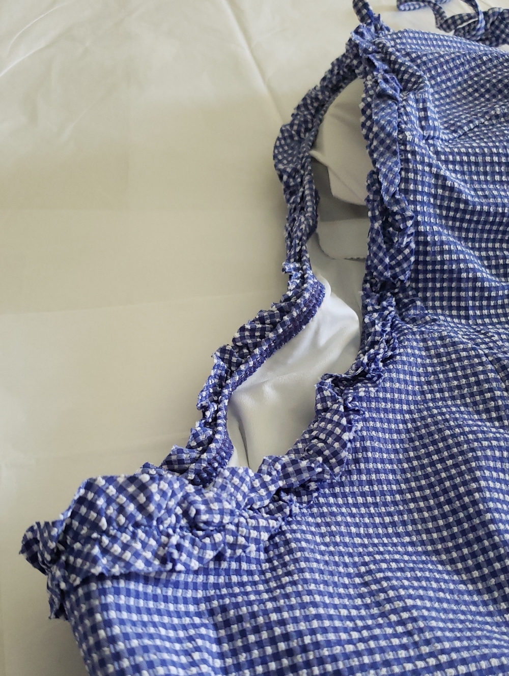J. Crew NEW Blue Ruffle Halter Gingham One-Piece Swimsuit Women's 14 - Picture 11 of 12